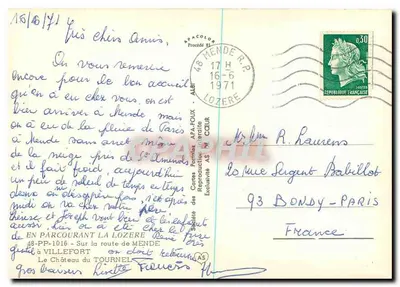 Castelo do Tournel — Lozère — editor APA-POUX — Verso