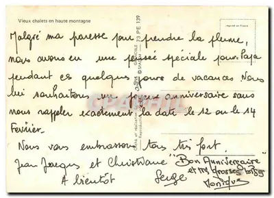 Velhos chalés em alta montanha — Lembrança das Alpes — editor PE 139 — Verso