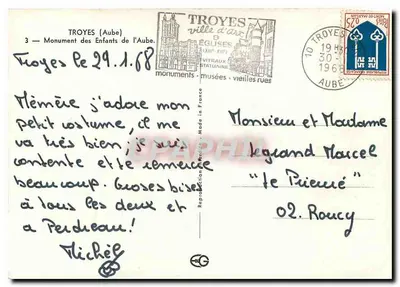 Troyes — Monument dos Crianças da Aube — editor 'Made in France' — Verso
