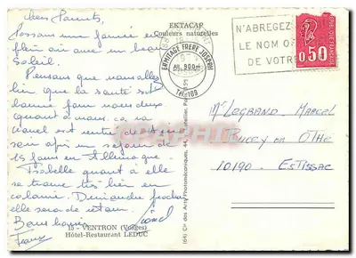 Hotel-Restaurante Leduc — Ventron (Vosges) — Editor Art Frères Joseph — Verso
