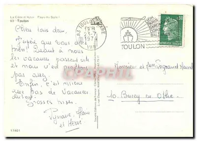 Toulon — vista panorâmica e cenas de praia — Éditions Cliché France — Verso