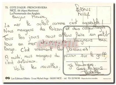 Nice - Côte d'Azur — vista noturna da Promenade des Anglais — Les Editions Gilletta — Verso