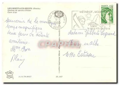 Les Hôpitaux-Neufs (Doubs) — Stacja narciarska, Kuracja powietrza — Wydawca Combier — Rewers