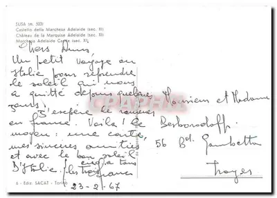 Susa (Im. 5031) — Castelo da Marquesa Adelaide (século XII) — Ediz. SACAT - Torino — Verso