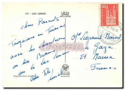 Lago Léman — Carta postal turística — Éditions Jaeger, n°717 — Verso