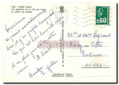 Nîmes (Gard) — Ogólny widok miasta z powietrza z centrum aren — Wydawnictwo "S.L." Lyon — Rewers
