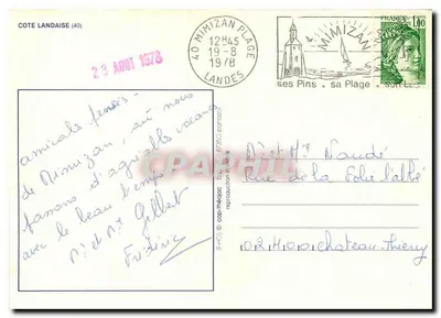 Costa Landaise — cartão postal turístico — editor desconhecido — Verso