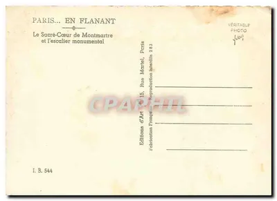 O Sacré-Cœur de Montmartre — editor: Éditions d'Art, Paris — n° de série I.B. 544 — Verso