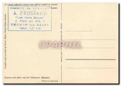 Rota alpina — ônibus amarelo — A. FROSSARD, Thonon-les-Bains — Verso