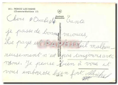 Ronce-les-Bains — vista panorâmica com praia, farol, regatas e equitação — editor Artaud, n°101 — Verso