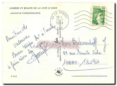 Carqueiranne — vista do porto, praia e montanhas — Les Éditions S.I.R.A. Chromé, n° C 512 — Verso