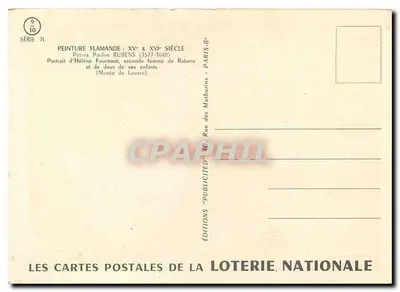 Portret Hélène Fourment i jej dwóch dzieci — Rubens — Éditions de la Loterie Nationale, seria N, nr 9/10 — Rewers