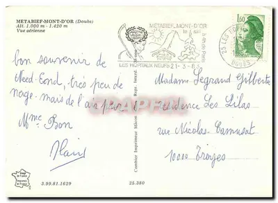 Métabief-Mont-d'Or — Widok z lotu — Les Hôpitaux Neufs — Wydawca Combier — Rewers