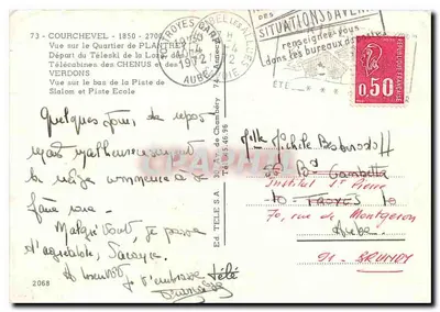 Courchevel — Vista sobre o Bairro de Plantrey — Ed. TELE TELE S.A. n°2068 — Verso