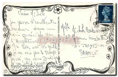 Guardas no Palácio de Buckingham — Londres — THE PHOTOGRAPHIC GREETING CARD CO., LTD. — Verso