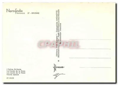 Brionne — Igreja de São Denís, quedas da Risle, casas com colmios — Éditions Hachette — Verso