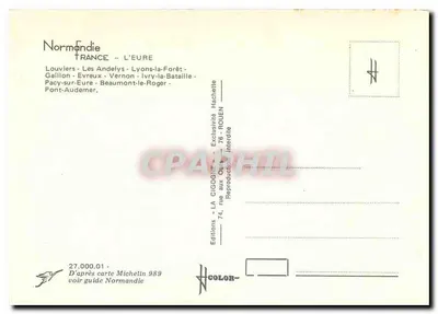 Eure — Tarjeta postal panorámica con mapa de carreteras — Éditions LA CIGOGNE — Reverso