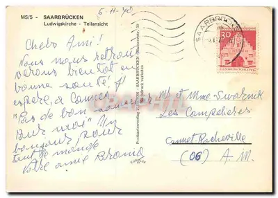 Saarbrücken — Ludwigskirche e vista panorâmica — Produktionverlag Saarbrücken, MS/5 — Verso