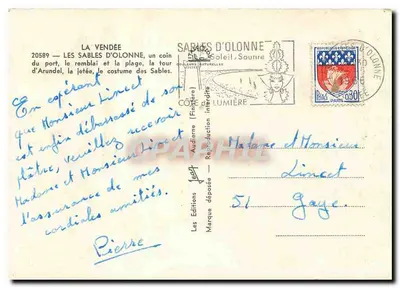 Sables d'Olonne — Pamiątka z Sables d'Olonne — Wydawnictwo Lumière — Rewers