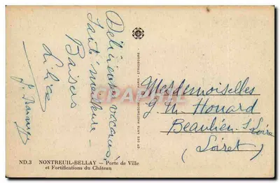 Montreuil-Bellay — City Gate and Castle Fortifications — N.D.3 — Publisher: Clichés des Arts, Paris — Back