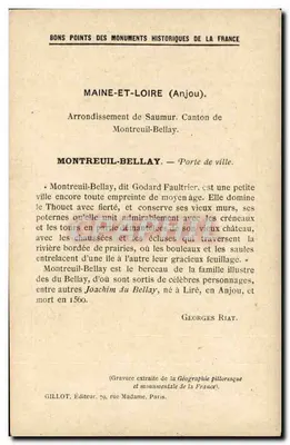 Montreuil-Bellay (Maine-et-Loire) — Bramy Miasta — Monuments historiques de la France (1ère Série) — Rewers