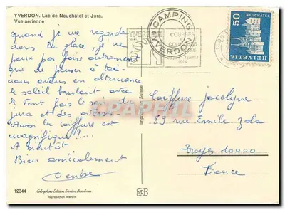 Yverdon - Lago de Neuchâtel e Jura — Vista aérea — Géophones Édition Denise Baulmes, n°12344 — Verso