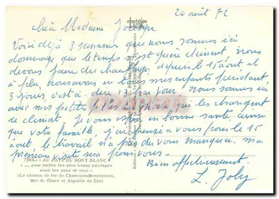 Mont Blanc — Kolej Chamonix-Montenvers — Wydawnictwo G. Rèze-Savoie nr 7383 — Rewers