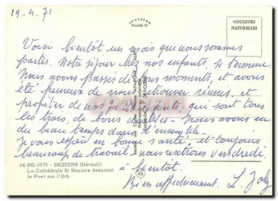 Béziers — Katedra św. Nazareza dominująca nad mostem nad Orbem — Wydawca A.P.A.C.O.L.O.R. nr 81 — Rewers
