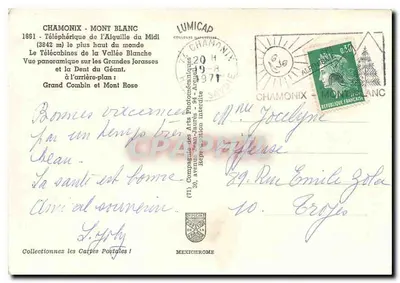 Teleferico dell'Aiguille du Midi — Vista panoramica sulle Grandi Jorasses e sulla Dent du Géant — Editore IRIS — Verso