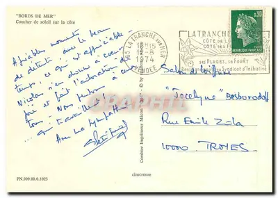 Zachód słońca nad wybrzeże — "BORDS DE MER" — Imprimeur Mâcon — Rewers