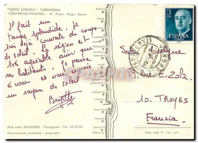 Costa Dorada - Tarragona — Praia de Comarruga-Vendrell — Foto color Raymond — Verso