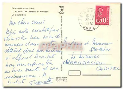 As Cataratas do Hérisson — Le Gours Bleu — Éditions J. Cellard, Bron — Verso