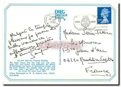 Big Ben — Torre da Relógio — DRG Arthur Dixon — Verso