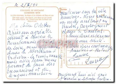 Quiberon — vista aérea, falésias, praia, castelo, hotel — Edições da Bretanha — Verso