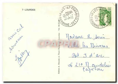 Lourdes — Pamiątka z Lourdes — Wydawnictwo A. Doucet — Rewers