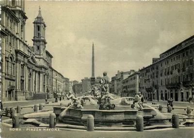 Roma - Piazza Navona — Fonte de Netuno e obélisco — editor não identificado