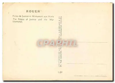 Moderne ansichtkaart Paleis van Justitie en Monument voor de Doodsten in Rouen — Achterkant