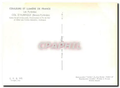 Col d'Aubisque — Le Pyrénées — Edizioni d'Arte YVON — Verso