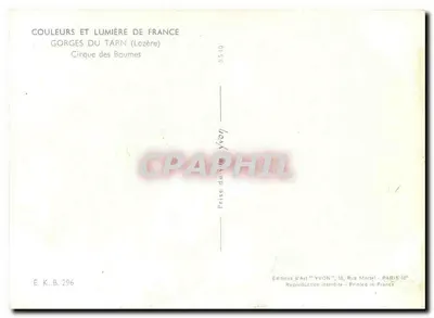 Gorges do Tarn — Cirque das Baumes — Edições d'Art YVON, Paris — Verso