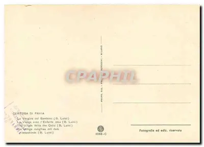A Virgem com o Menino Jesus (B. Luini) — Certosa di Pavia — Fratelli Serocchi, Milão — Verso