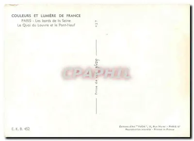Paryż — brzegi Seiny — Quai du Louvre i most Pont-Neuf — Wydawnictwo Sztuki YVON — Rewers