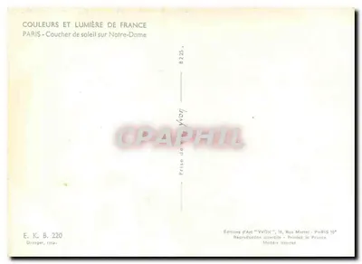 Paris - Pôr do sol sobre a Notre-Dame — Éditions d'Art YVON, n° 8225 — Verso