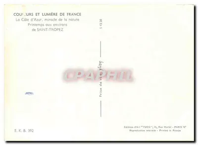 Wiosna w okolicach Saint-Tropez — La Côte d'Azur, cud natury — Wydawnictwo Sztuki 'YVON', Paryż — Rewers