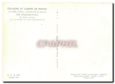 Èze (Alpes-Maritimes) — vista do jardim exótico em direção a Saint-Jean-Cap-Ferrat — Éditions d'Art YVON — Verso