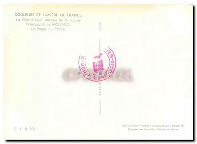 O Palácio do Príncipe — Principado de Mônaco — Éditions d'Art YVON — Verso
