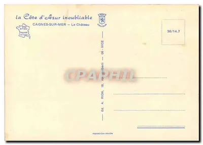 Cagnes-sur-Mer — O Castelo — Éd. A. Rion, 18, rue Rabelais, Nice — Verso