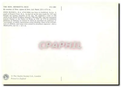 Młoda dziewczyna trzymająca królika — pastelowy portret Johna Russell — wydawca Thos. Agnew & Sons, Ltd. — Rewers