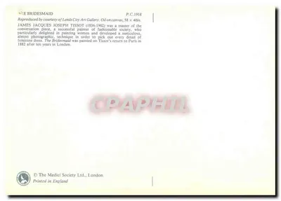 Dziewczyna honorowa — obraz Jamesa Jacquesa Josepha Tissota — reprodukcja The Medici Society Ltd., Londyn — Rewers