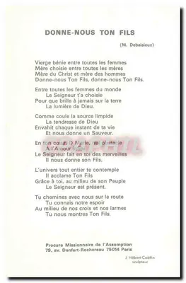 Estátua da Virgem Maria — Poema 'DONNE-NOUS TON FILS' — J. Hébert-Coëffin, Paris — Verso