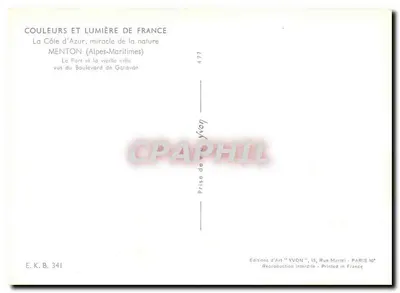 Menton (Alpes-Maritimes) — O Porto e a velha cidade vistos da Avenida de Garavan — Edições d'Art YVON — Verso